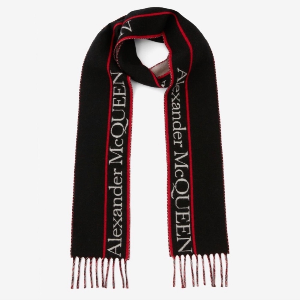 Unisex Alexander McQueen Selvedge Ribbon Scarf in Black/red